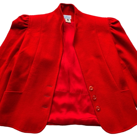 VINTAGE 80s Wool Blend 12 Red Elegant Coat Jacket - Picture 9 of 16